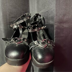 Black Platform Shoes with Straps and Glossy Finish